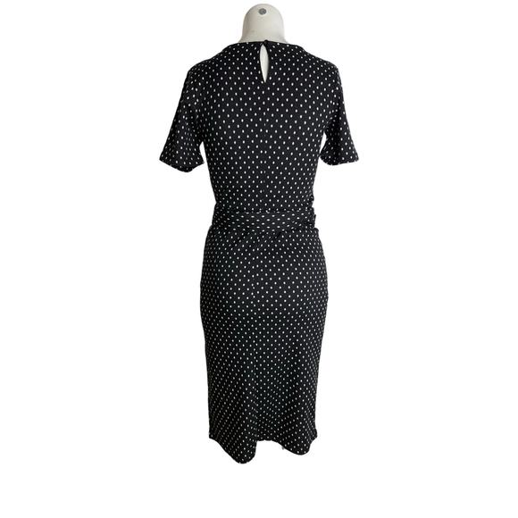 Zara Dress Women's Small Black Short Sleeve Belted Polka Dot Midi - Picture 2 of 4